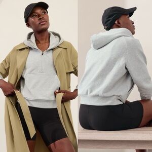 Athleta Easy Fleece 1/2 Zip Hoodie Sweatshirt Grey Heather